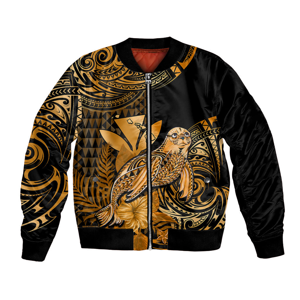 (Custom Personalised) Hawaii Monk Seal Bomber Jacket Polynesian Kakau With Kanaka Gold
