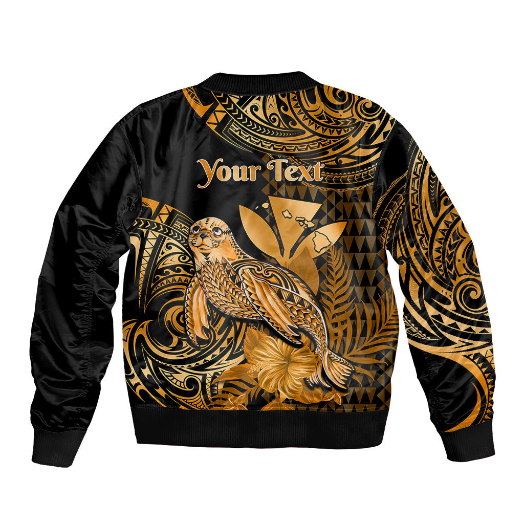 (Custom Personalised) Hawaii Monk Seal Bomber Jacket Polynesian Kakau With Kanaka Gold