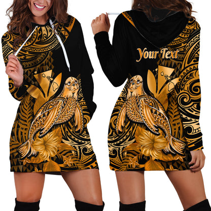 Custom Personalised Hawaii Monk Seal Hoodie Dress Polynesian Kakau With Kanaka Gold