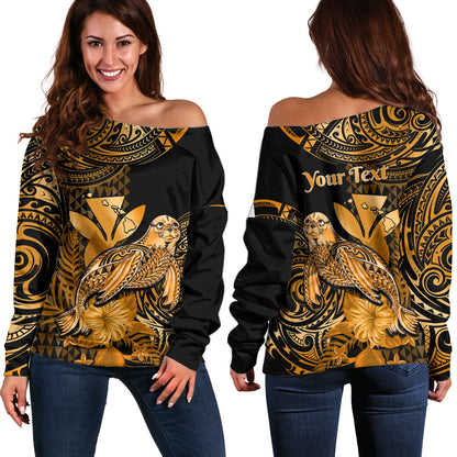 (Custom Personalised) Hawaii Monk Seal Off Shoulder Sweater Polynesian Kakau With Kanaka Gold