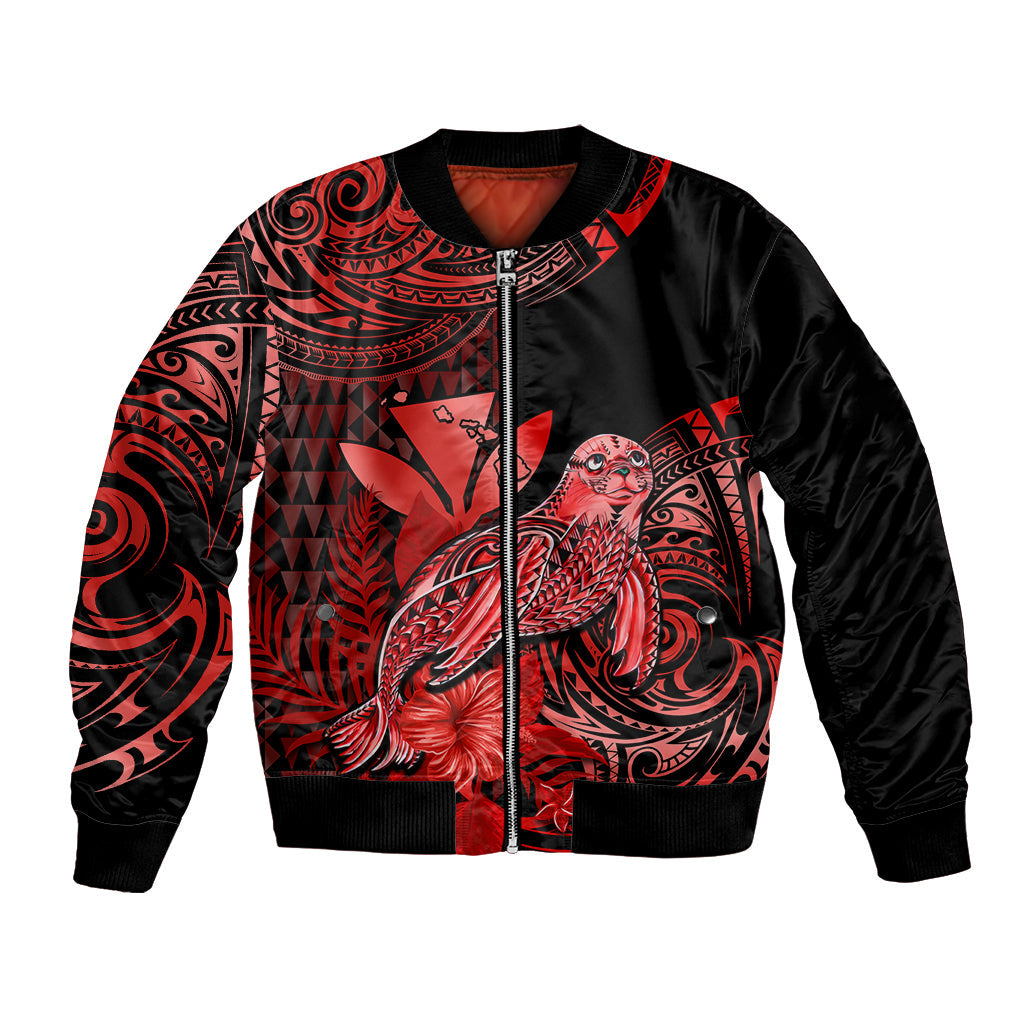 (Custom Personalised) Hawaii Monk Seal Bomber Jacket Polynesian Kakau With Kanaka Red