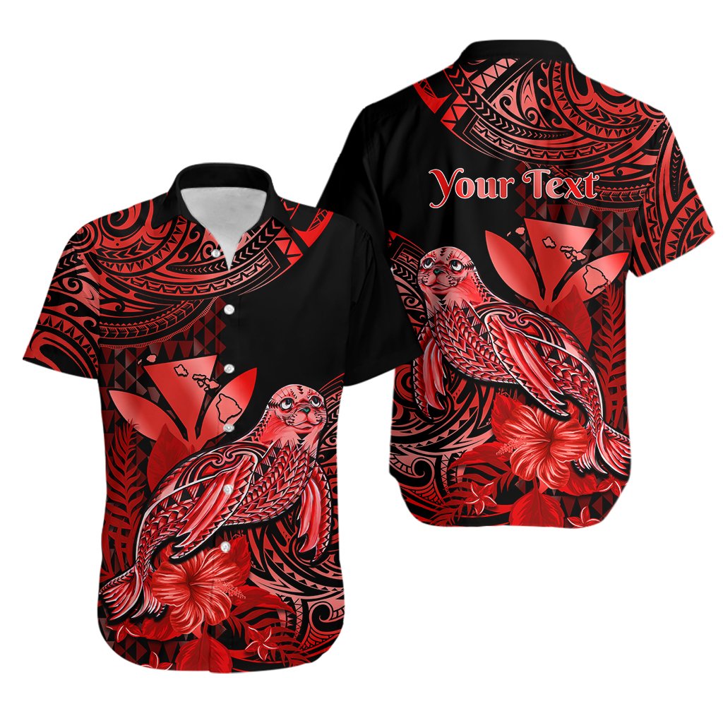 Custom Personalised Hawaii Monk Seal Hawaiian Shirt Polynesian Kakau With Kanaka Red