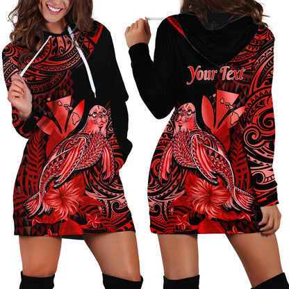 Custom Personalised Hawaii Monk Seal Hoodie Dress Polynesian Kakau With Kanaka Red