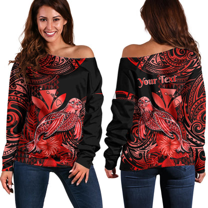 (Custom Personalised) Hawaii Monk Seal Off Shoulder Sweater Polynesian Kakau With Kanaka Red