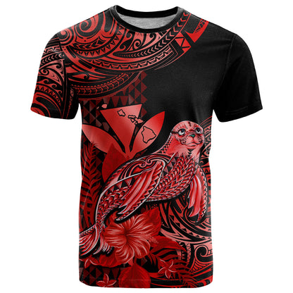 (Custom Personalised) Hawaii Monk Seal T Shirt Polynesian Kakau With Kanaka Red