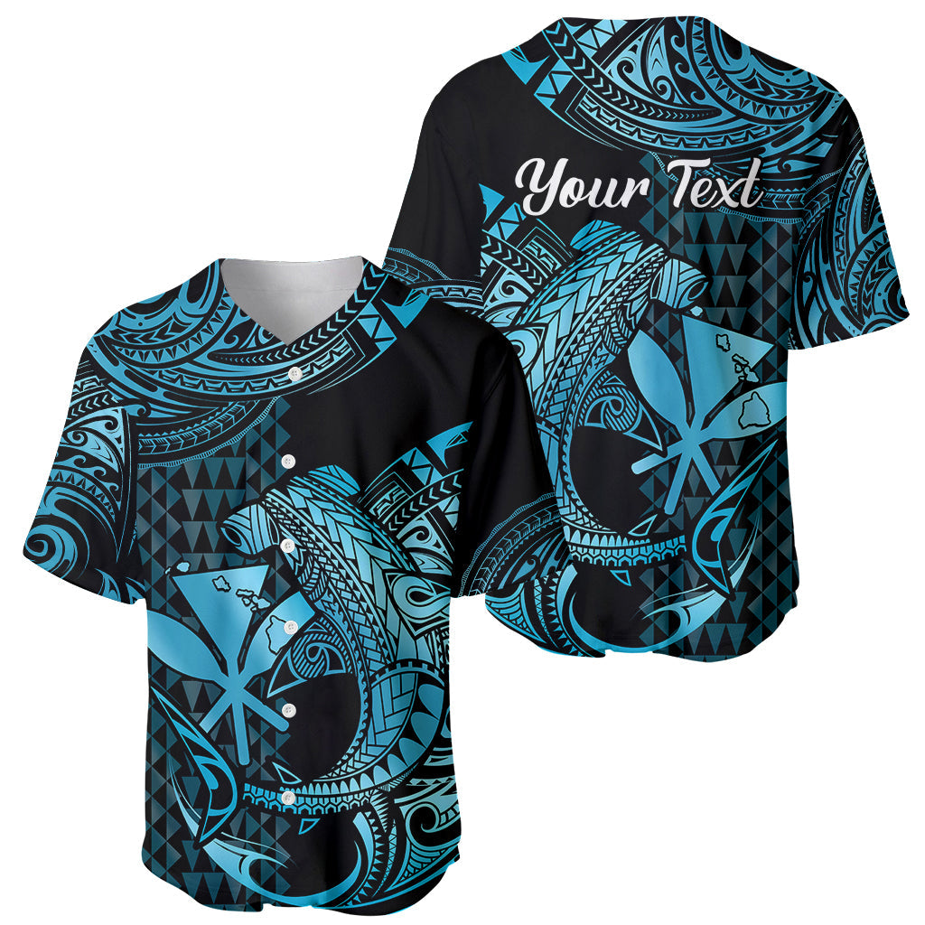 (Custom Personalised) Hawaii Hammerhead Shark Baseball Jersey Polynesian Kakau With Kanaka Turquoise