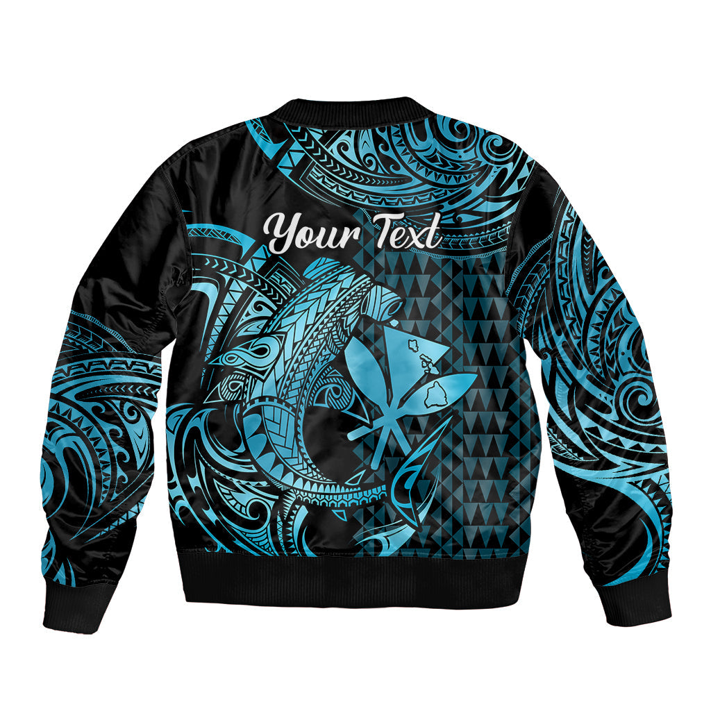 (Custom Personalised) Hawaii Hammerhead Shark Bomber Jacket Polynesian Kakau With Kanaka Turquoise