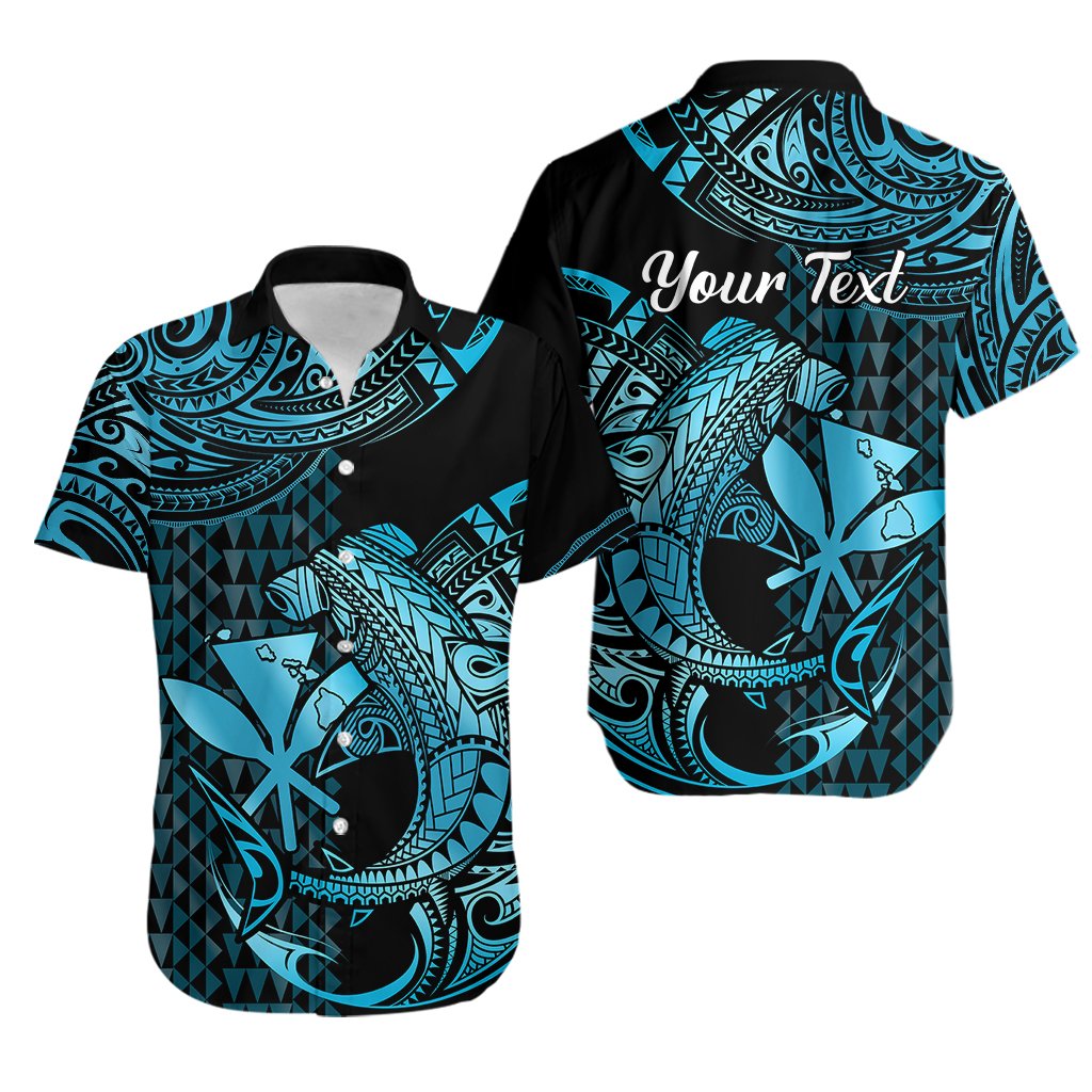Custom Personalised Hawaii Hammerhead Shark Hawaiian Shirt Polynesian Kakau With Kanaka Turquoise