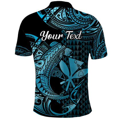 Custom Personalised Hawaii Hammerhead Shark Polo Shirt Polynesian Kakau With Kanaka Turquoise