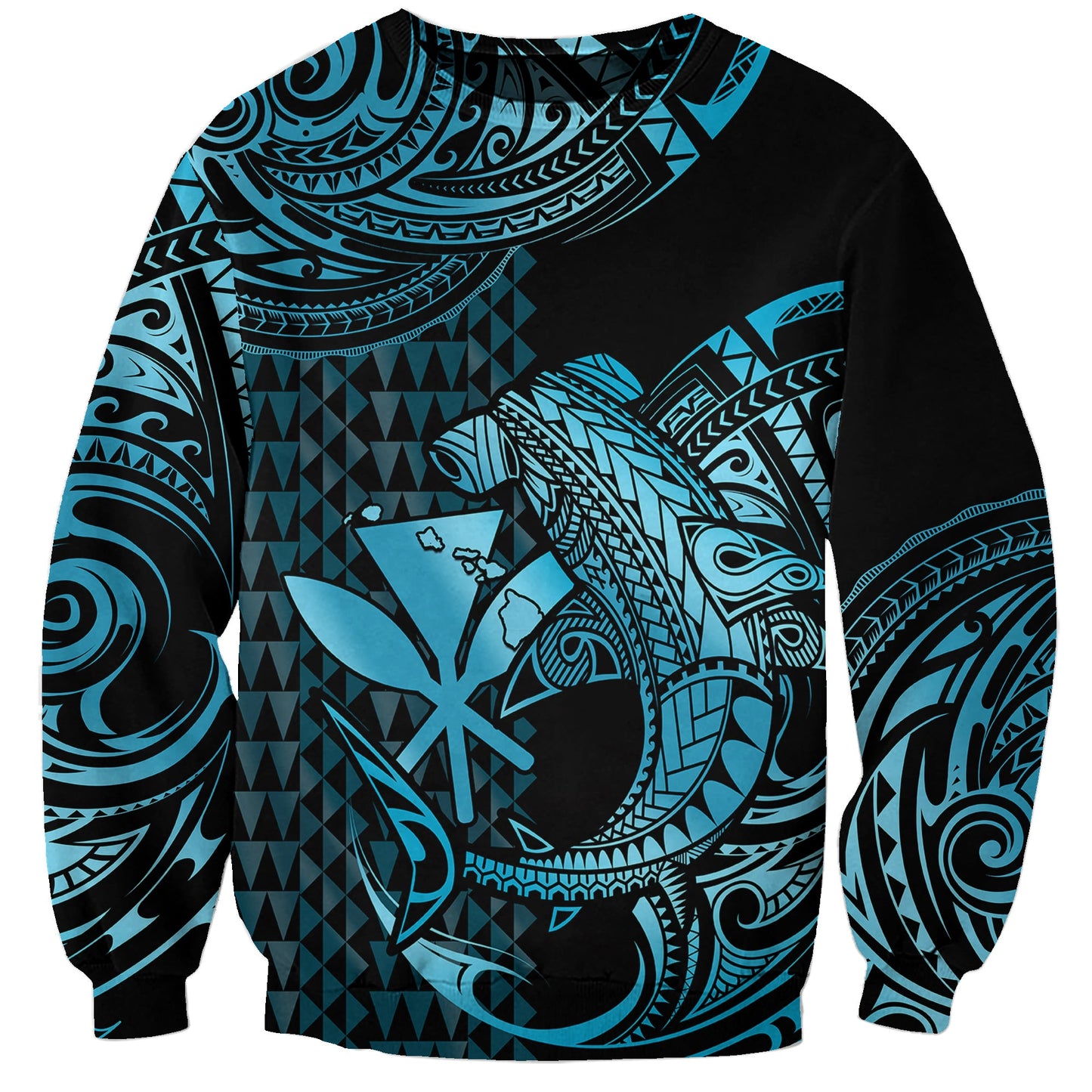 Custom Personalised Hawaii Hammerhead Shark Sweatshirt Polynesian Kakau With Kanaka Turquoise