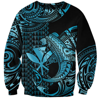 Custom Personalised Hawaii Hammerhead Shark Sweatshirt Polynesian Kakau With Kanaka Turquoise
