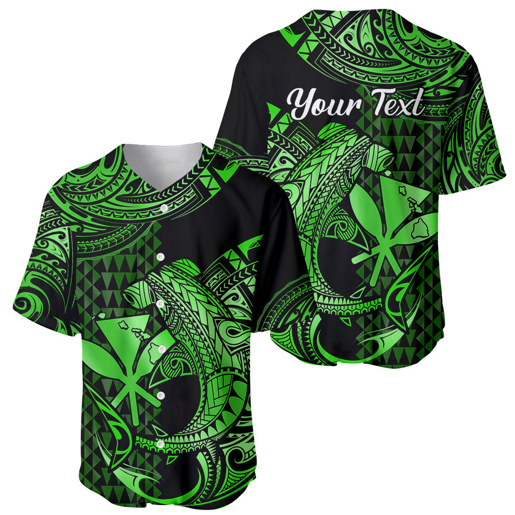 (Custom Personalised) Hawaii Hammerhead Shark Baseball Jersey Polynesian Kakau With Kanaka Green