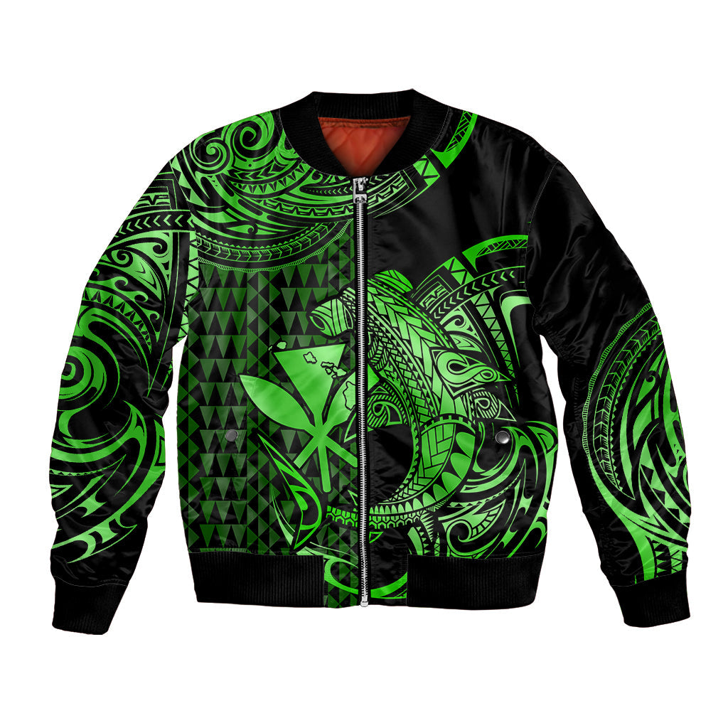 (Custom Personalised) Hawaii Hammerhead Shark Bomber Jacket Polynesian Kakau With Kanaka Green
