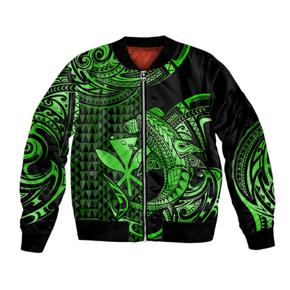 (Custom Personalised) Hawaii Hammerhead Shark Bomber Jacket Polynesian Kakau With Kanaka Green