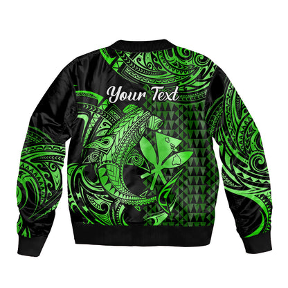 (Custom Personalised) Hawaii Hammerhead Shark Bomber Jacket Polynesian Kakau With Kanaka Green