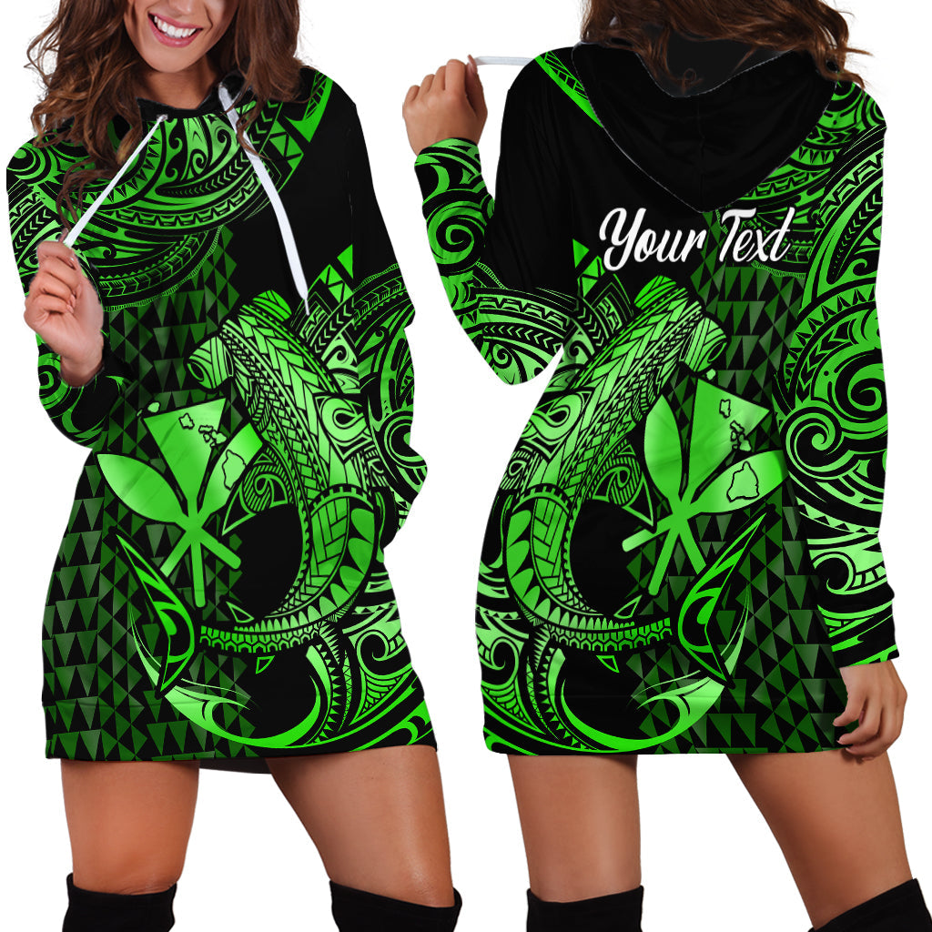Custom Personalised Hawaii Hammerhead Shark Hoodie Dress Polynesian Kakau With Kanaka Green