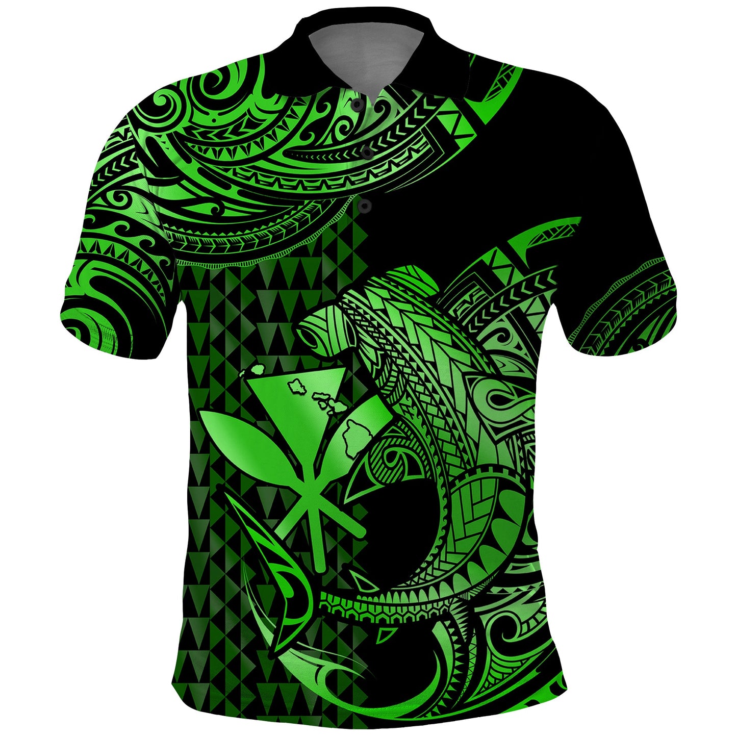 Custom Personalised Hawaii Hammerhead Shark Polo Shirt Polynesian Kakau With Kanaka Green