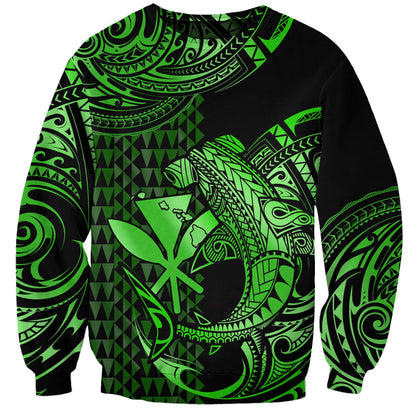 Custom Personalised Hawaii Hammerhead Shark Sweatshirt Polynesian Kakau With Kanaka Green