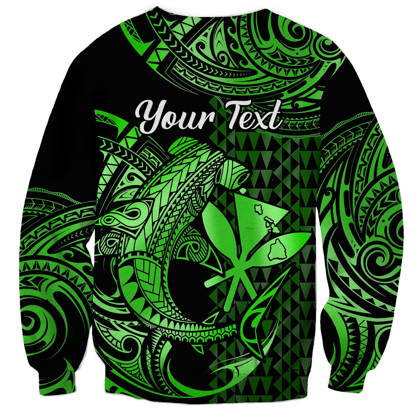 Custom Personalised Hawaii Hammerhead Shark Sweatshirt Polynesian Kakau With Kanaka Green