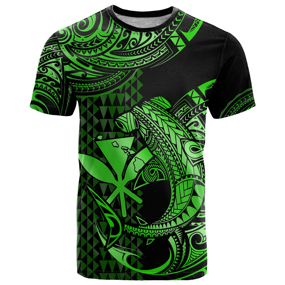 Custom Personalised Hawaii Hammerhead Shark T Shirt Polynesian Kakau With Kanaka Green