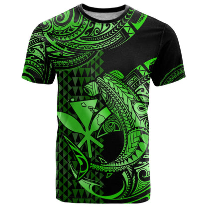 Custom Personalised Hawaii Hammerhead Shark T Shirt Polynesian Kakau With Kanaka Green