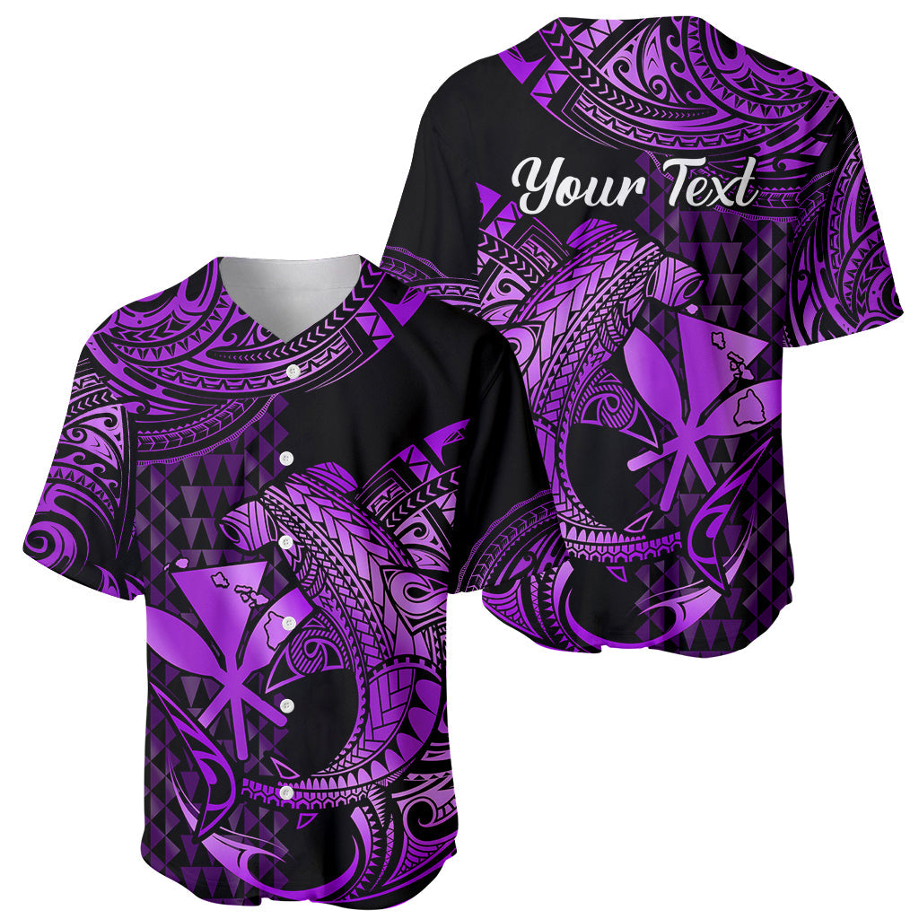 (Custom Personalised) Hawaii Hammerhead Shark Baseball Jersey Polynesian Kakau With Kanaka Purple