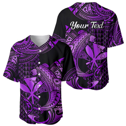(Custom Personalised) Hawaii Hammerhead Shark Baseball Jersey Polynesian Kakau With Kanaka Purple