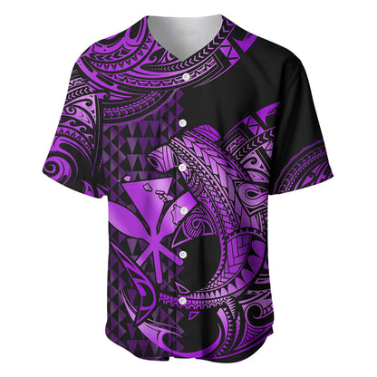 (Custom Personalised) Hawaii Hammerhead Shark Baseball Jersey Polynesian Kakau With Kanaka Purple