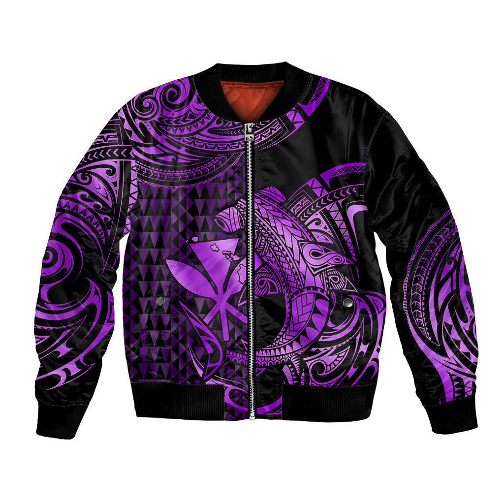 (Custom Personalised) Hawaii Hammerhead Shark Bomber Jacket Polynesian Kakau With Kanaka Purple