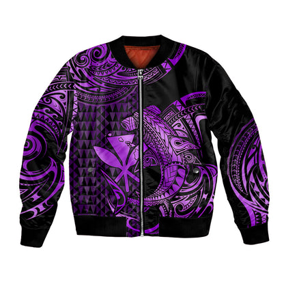 (Custom Personalised) Hawaii Hammerhead Shark Bomber Jacket Polynesian Kakau With Kanaka Purple