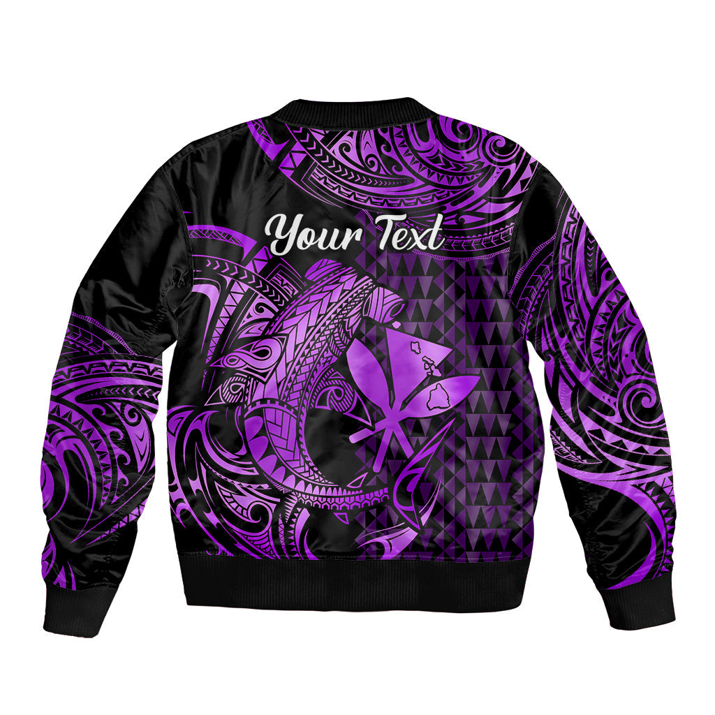 (Custom Personalised) Hawaii Hammerhead Shark Bomber Jacket Polynesian Kakau With Kanaka Purple