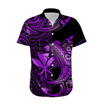 Custom Personalised Hawaii Hammerhead Shark Hawaiian Shirt Polynesian Kakau With Kanaka Purple