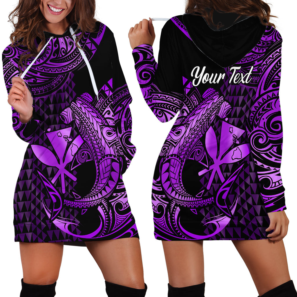 Custom Personalised Hawaii Hammerhead Shark Hoodie Dress Polynesian Kakau With Kanaka Purple