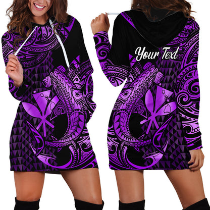 Custom Personalised Hawaii Hammerhead Shark Hoodie Dress Polynesian Kakau With Kanaka Purple