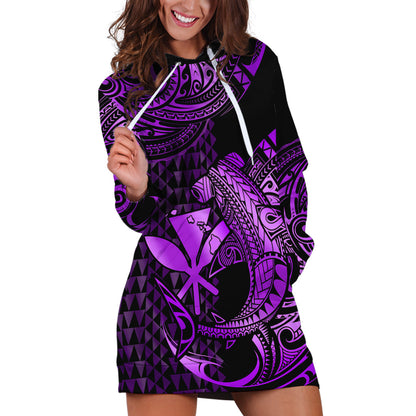 Custom Personalised Hawaii Hammerhead Shark Hoodie Dress Polynesian Kakau With Kanaka Purple