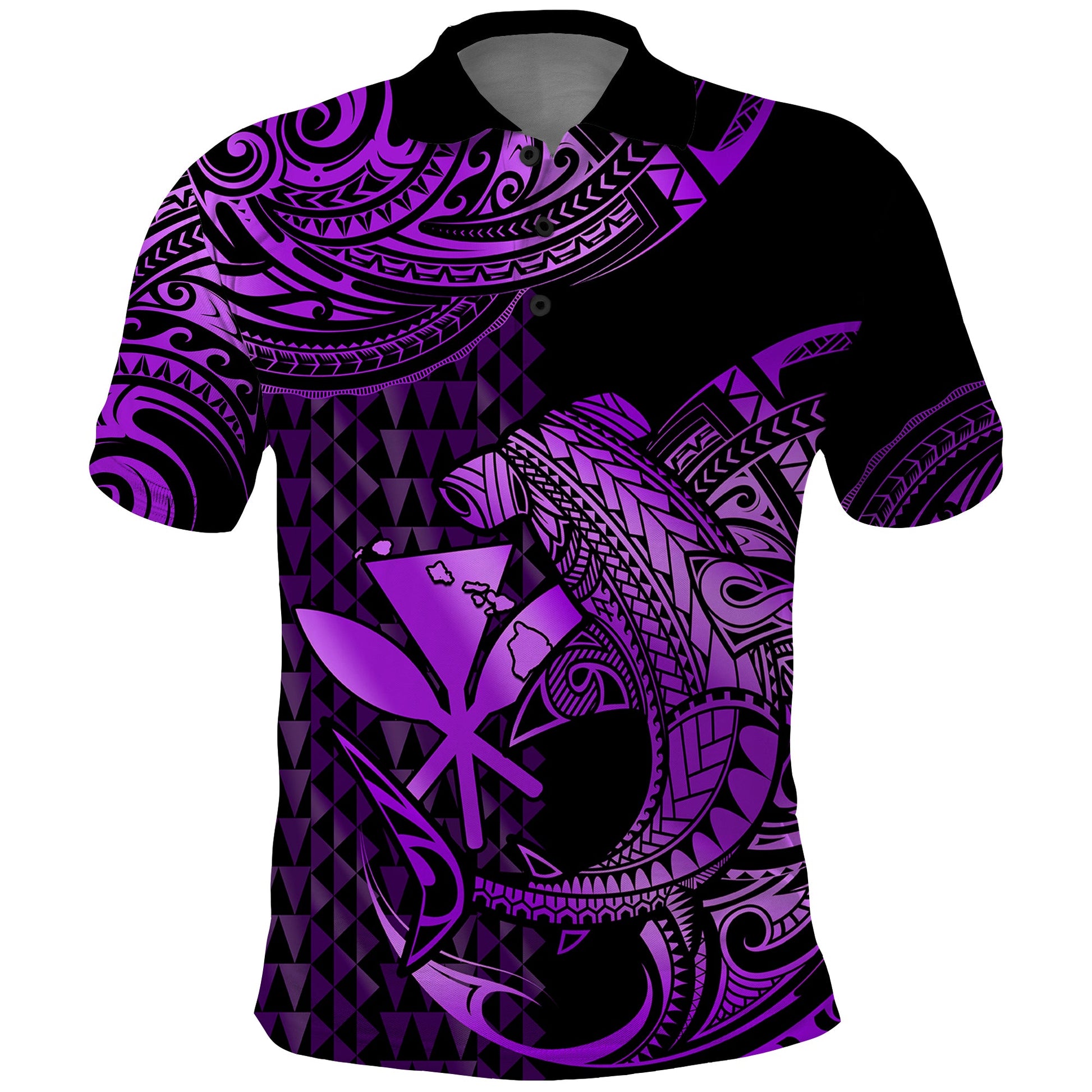 Custom Personalised Hawaii Hammerhead Shark Polo Shirt Polynesian Kakau With Kanaka Purple