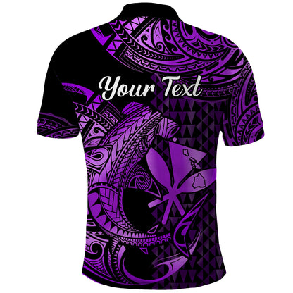 Custom Personalised Hawaii Hammerhead Shark Polo Shirt Polynesian Kakau With Kanaka Purple