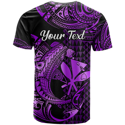 Custom Personalised Hawaii Hammerhead Shark T Shirt Polynesian Kakau With Kanaka Purple