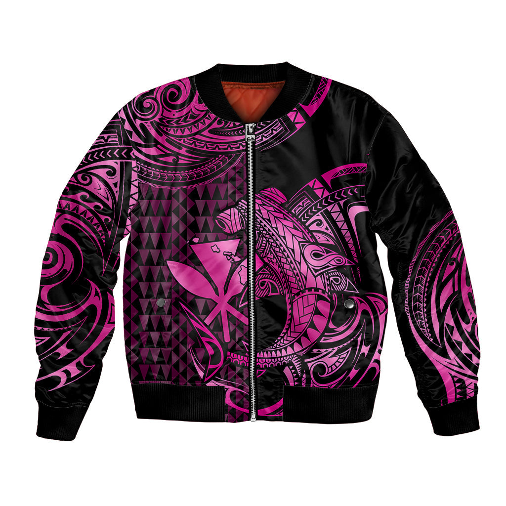 (Custom Personalised) Hawaii Hammerhead Shark Bomber Jacket Polynesian Kakau With Kanaka Pink