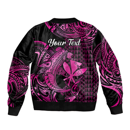 (Custom Personalised) Hawaii Hammerhead Shark Bomber Jacket Polynesian Kakau With Kanaka Pink