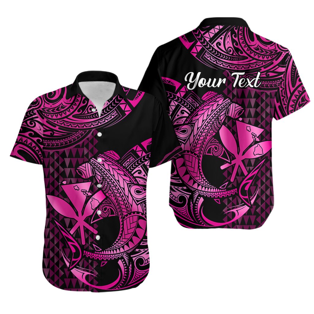 Custom Personalised Hawaii Hammerhead Shark Hawaiian Shirt Polynesian Kakau With Kanaka Pink