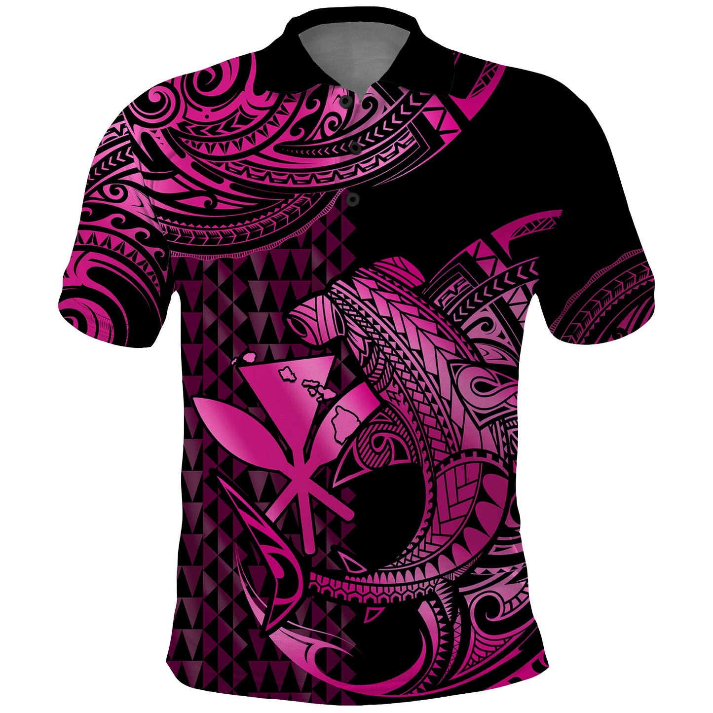 Custom Personalised Hawaii Hammerhead Shark Polo Shirt Polynesian Kakau With Kanaka Pink