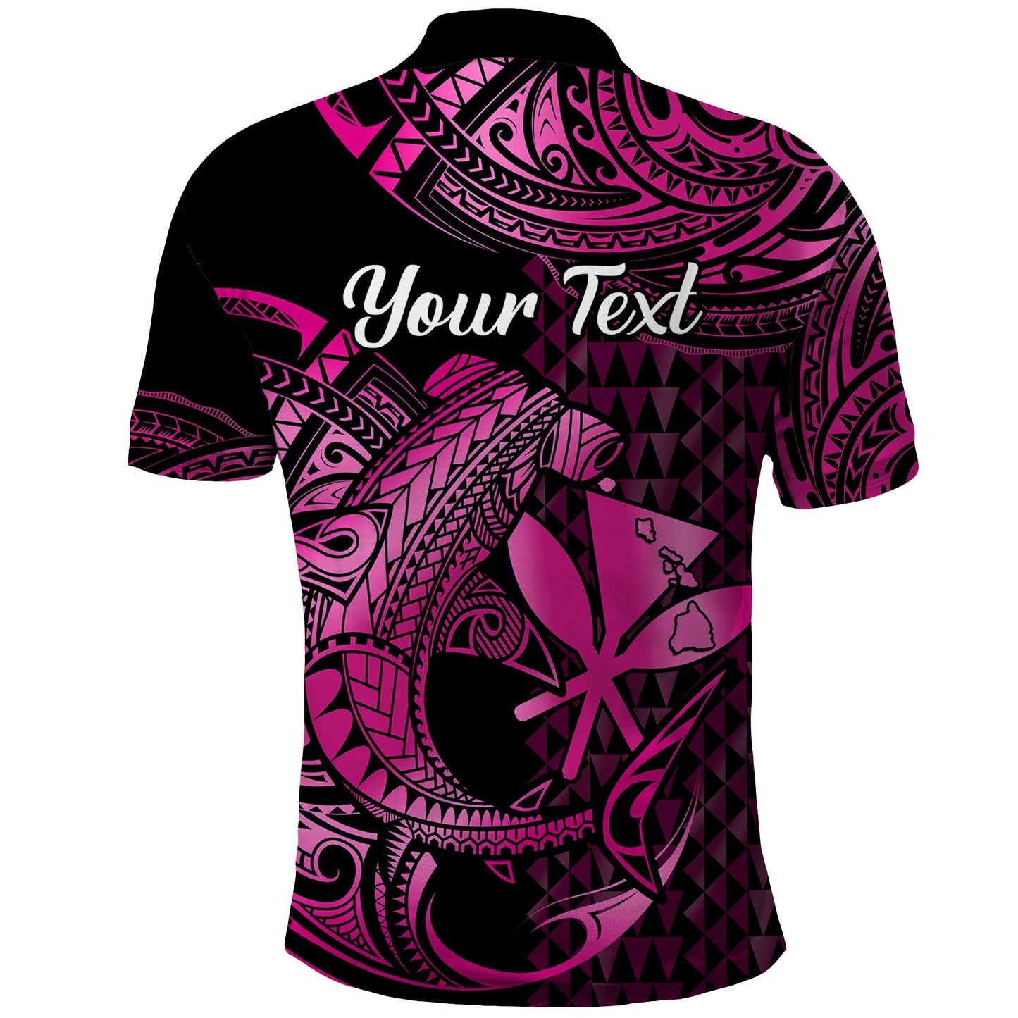 Custom Personalised Hawaii Hammerhead Shark Polo Shirt Polynesian Kakau With Kanaka Pink
