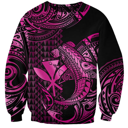 Custom Personalised Hawaii Hammerhead Shark Sweatshirt Polynesian Kakau With Kanaka Pink