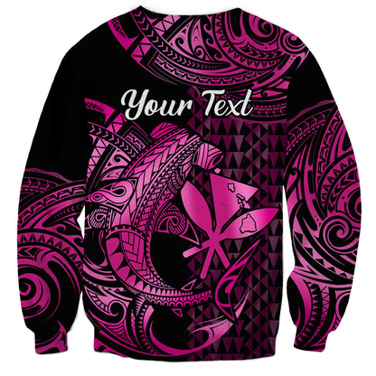Custom Personalised Hawaii Hammerhead Shark Sweatshirt Polynesian Kakau With Kanaka Pink