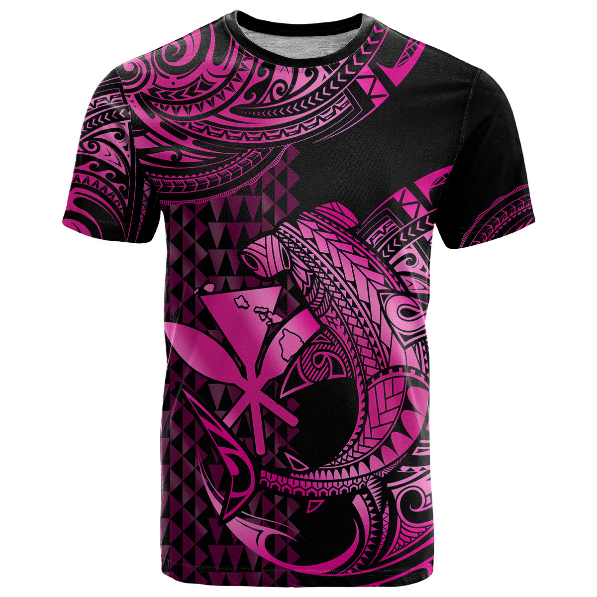 Custom Personalised Hawaii Hammerhead Shark T Shirt Polynesian Kakau With Kanaka Pink