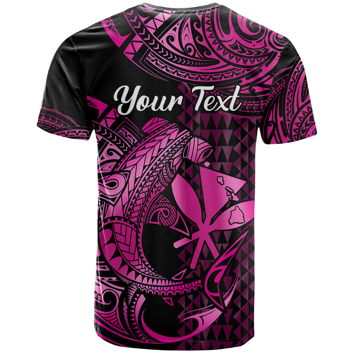 Custom Personalised Hawaii Hammerhead Shark T Shirt Polynesian Kakau With Kanaka Pink