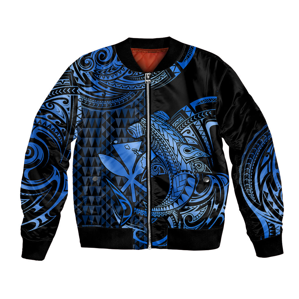 (Custom Personalised) Hawaii Hammerhead Shark Bomber Jacket Polynesian Kakau With Kanaka Blue