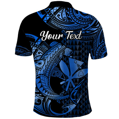 Hawaii Hammerhead Shark Polo Shirt Polynesian Kakau With Kanaka Blue
