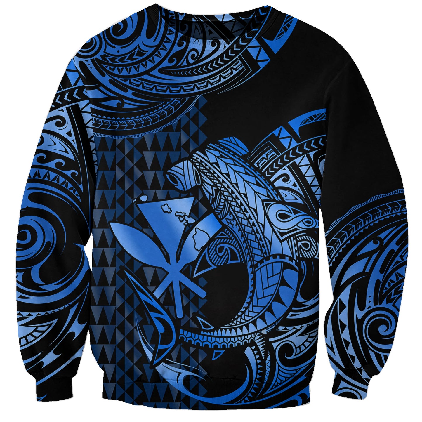 Custom Personalised Hawaii Hammerhead Shark Sweatshirt Polynesian Kakau With Kanaka Blue